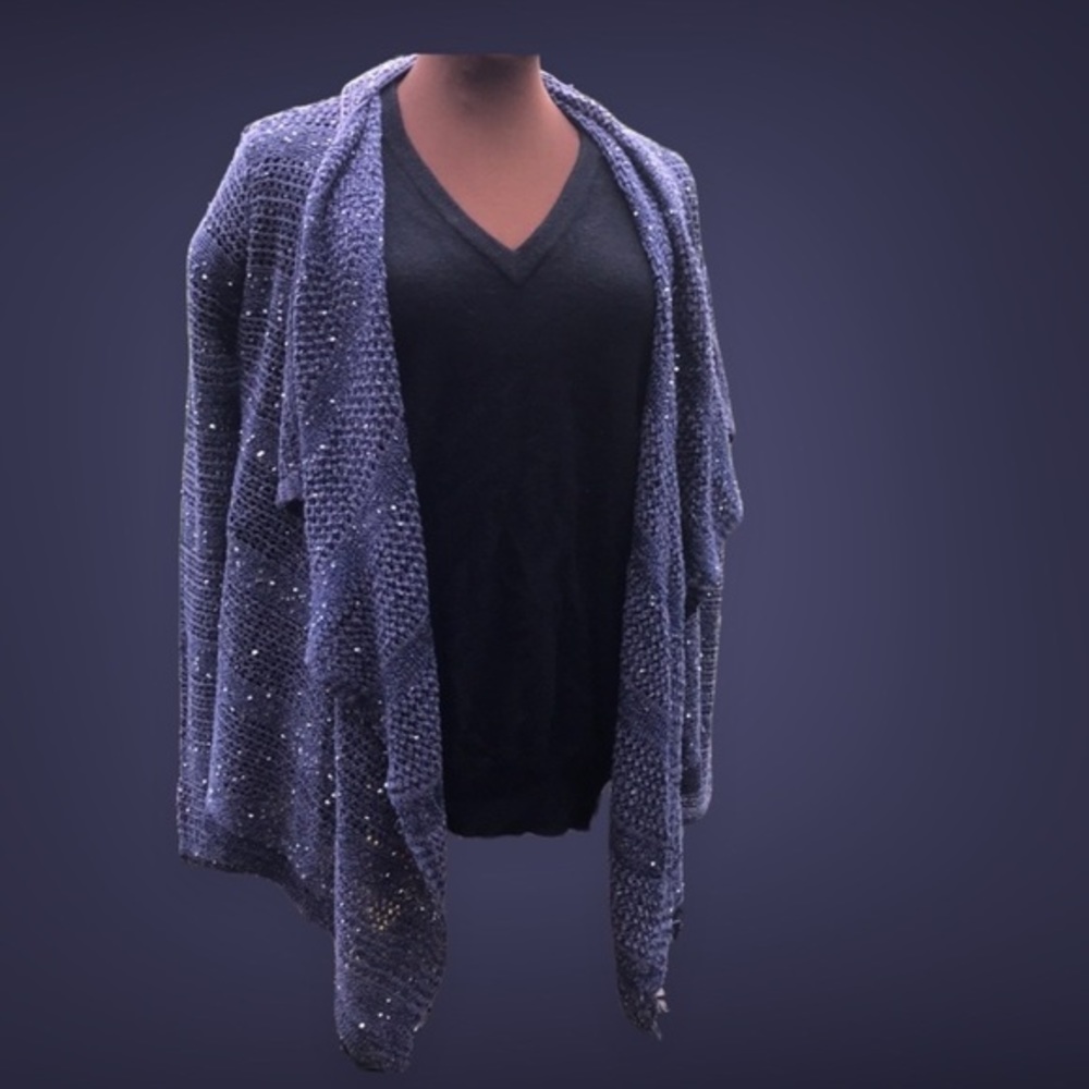 NWT INC International Concepts Sequin Drape Cardigan Inkberry S